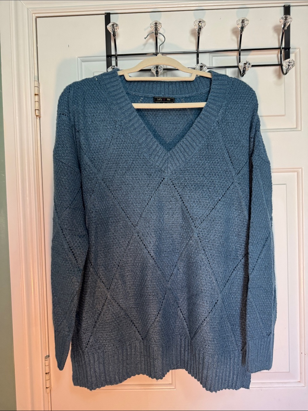 LOFT Blue V-Neck Diamond Texture Sweater